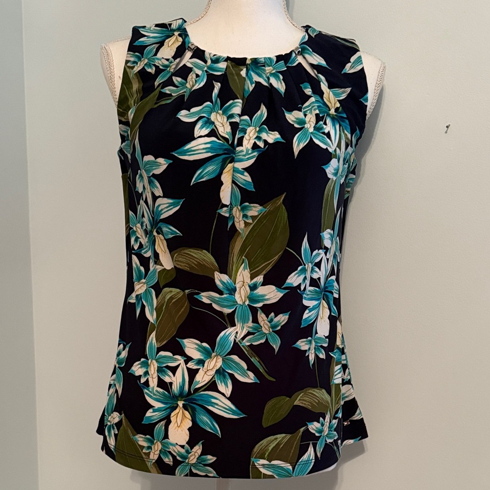 Tommy Hilfiger Black and Teal Floral Blouse